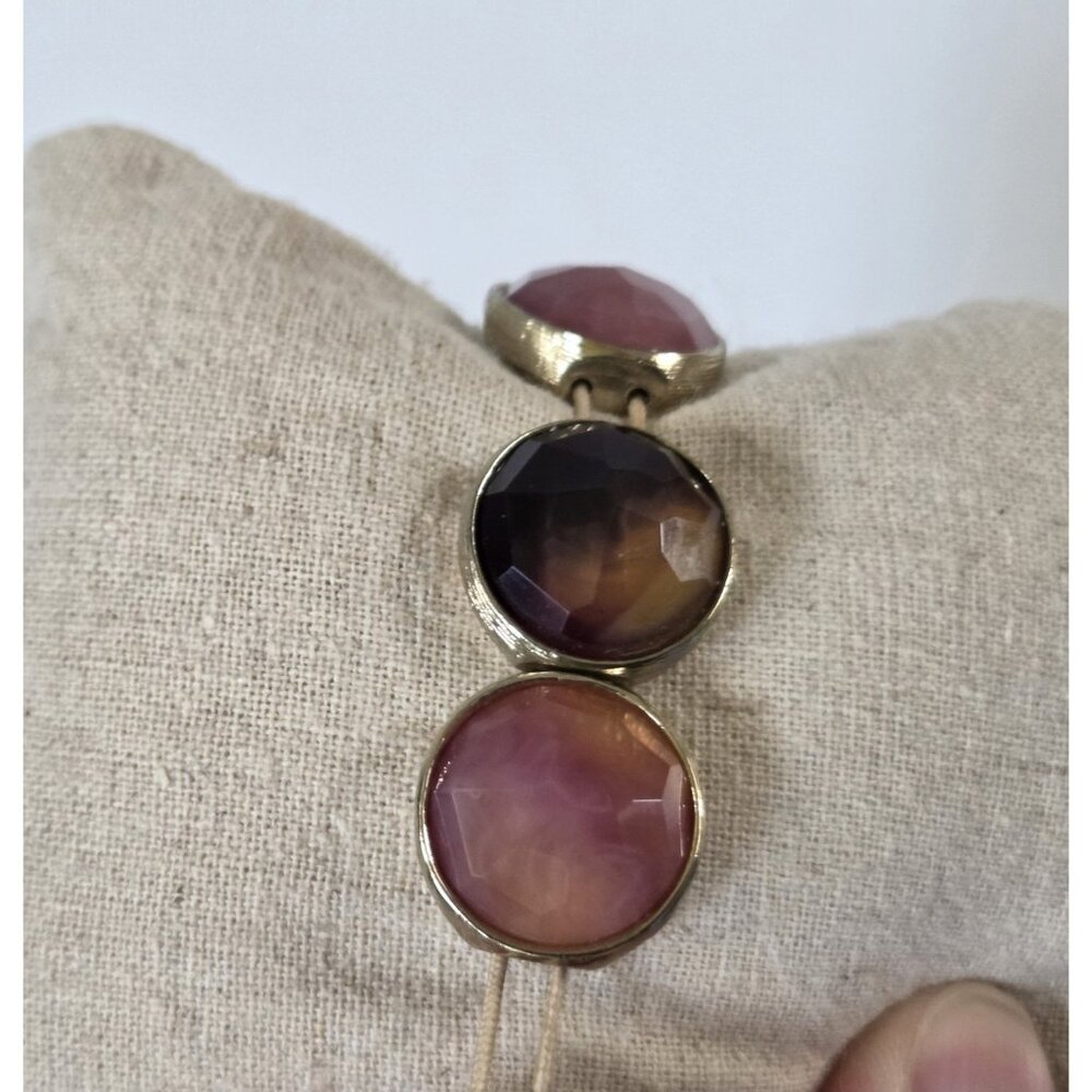 Vintage Crown Trifari Bracelet Pink Brown Faceted Stone Goldtone Stretch - Picture 5 of 5